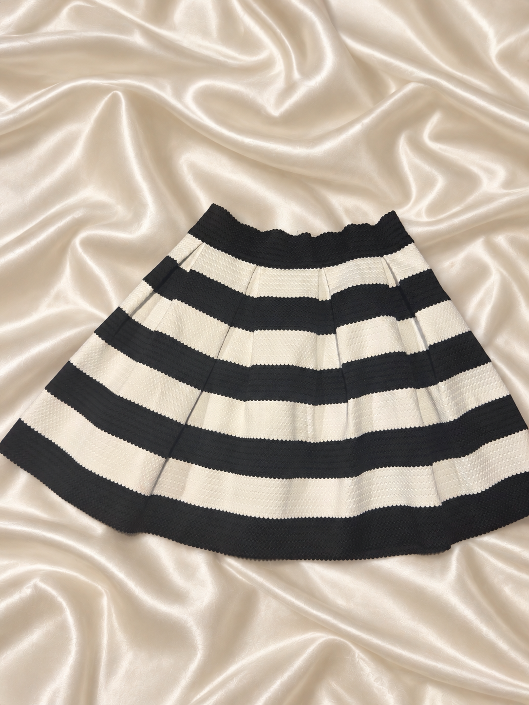 Express Black and White Pleated Stripe Skirt