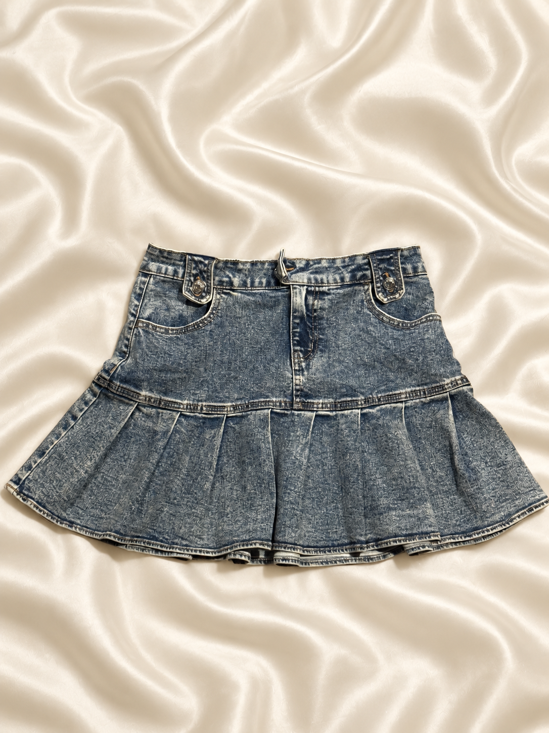 Recycled-Cotton Pleated Denim Mini Skirt
