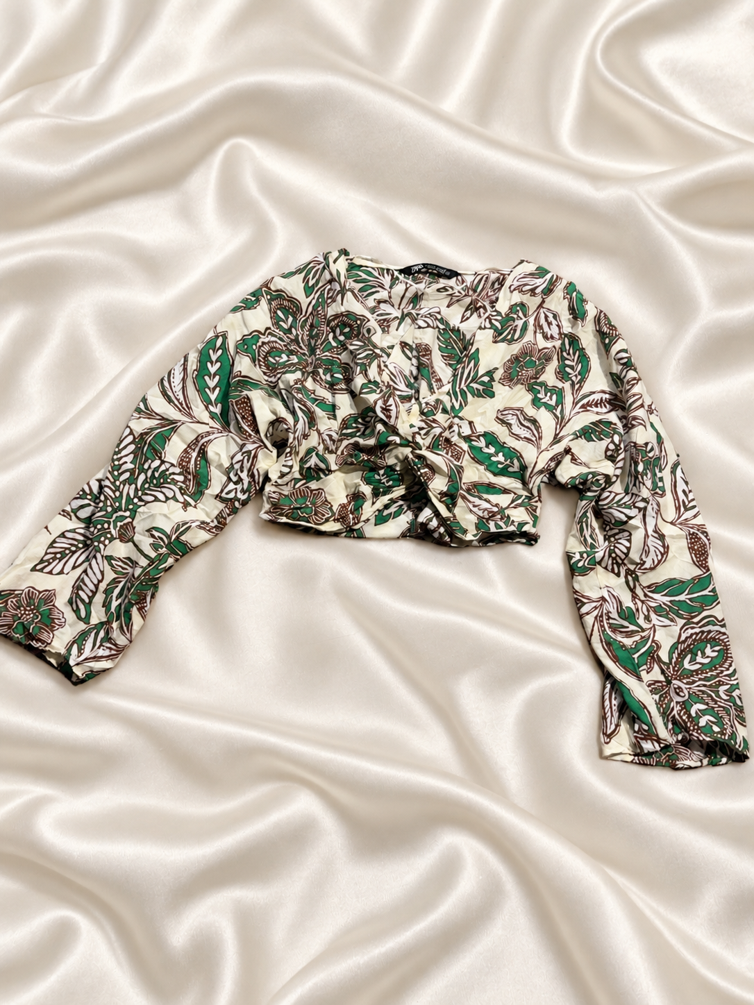 Botanical Print Cotton Cropped Blouse